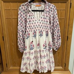 Oliphant Pink Block Print Floral Balloon Sleeve Dress XXS
